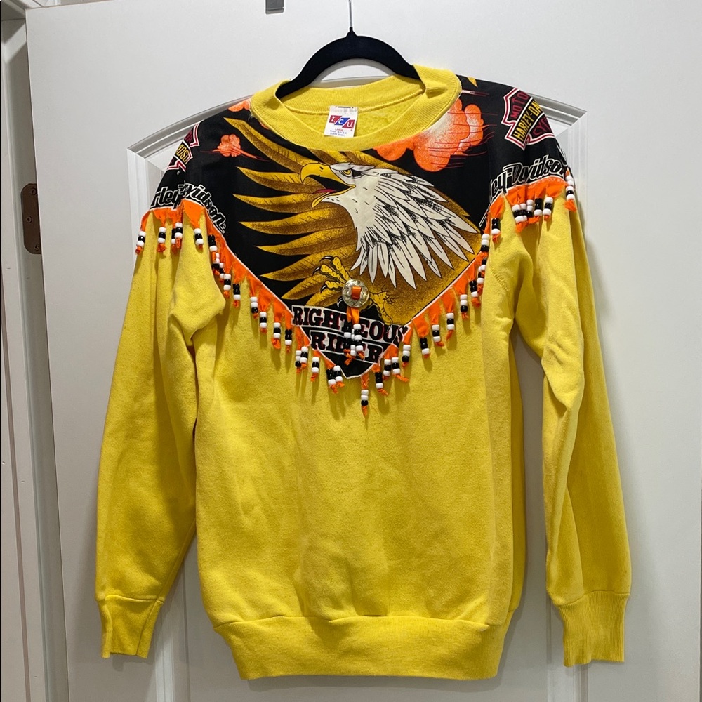Harley-Davidson Yellow Crewneck Sweater with Eagle Motif